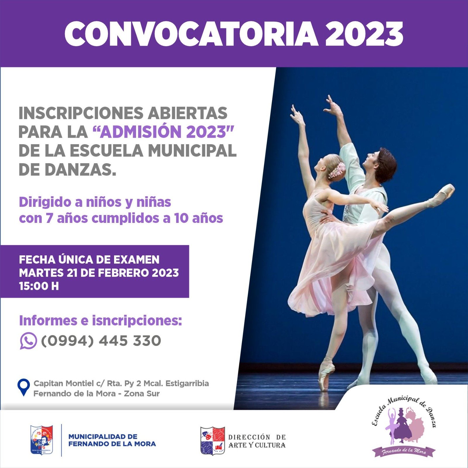 Requisitos para la admisión en el 1er Curso de la Escuela Municipal de Danzas 